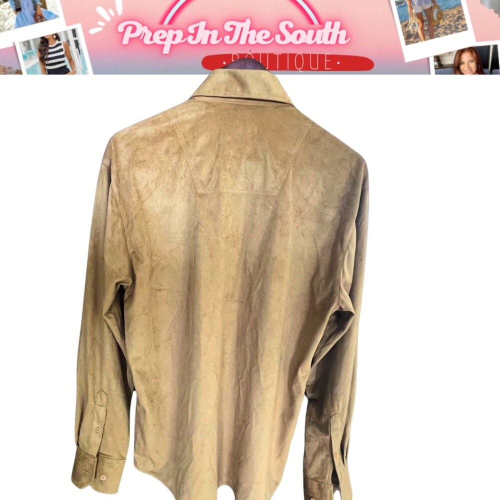 Report Collection Faux Suede Western Shirt | Size M | Tan | Boho Cowboy Vibes